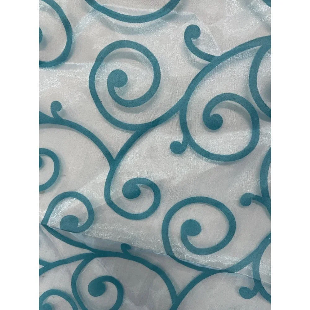 Fabric Organza Blue Turquoise Teal Scroll 66
